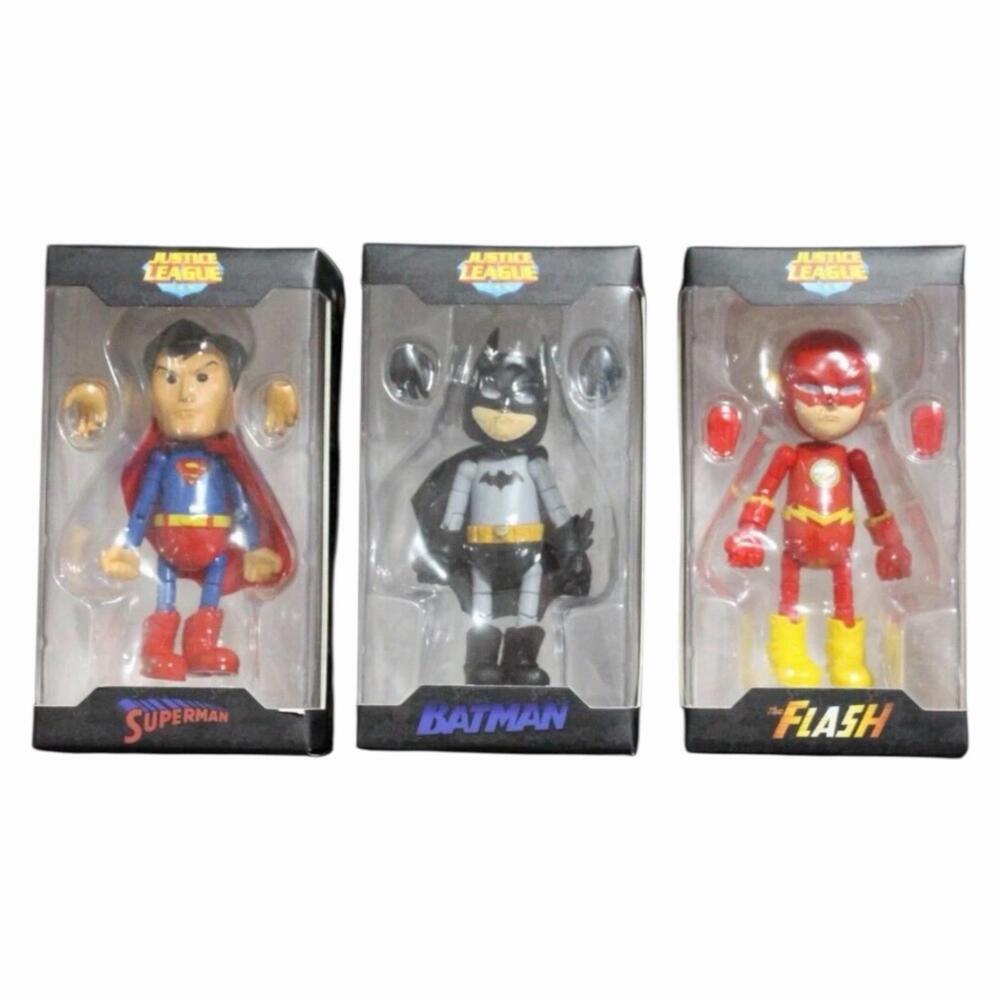 Justice League DC Comics 3" Figures Lot: HMF #01 Superman, #02 Batman, #04 Flash